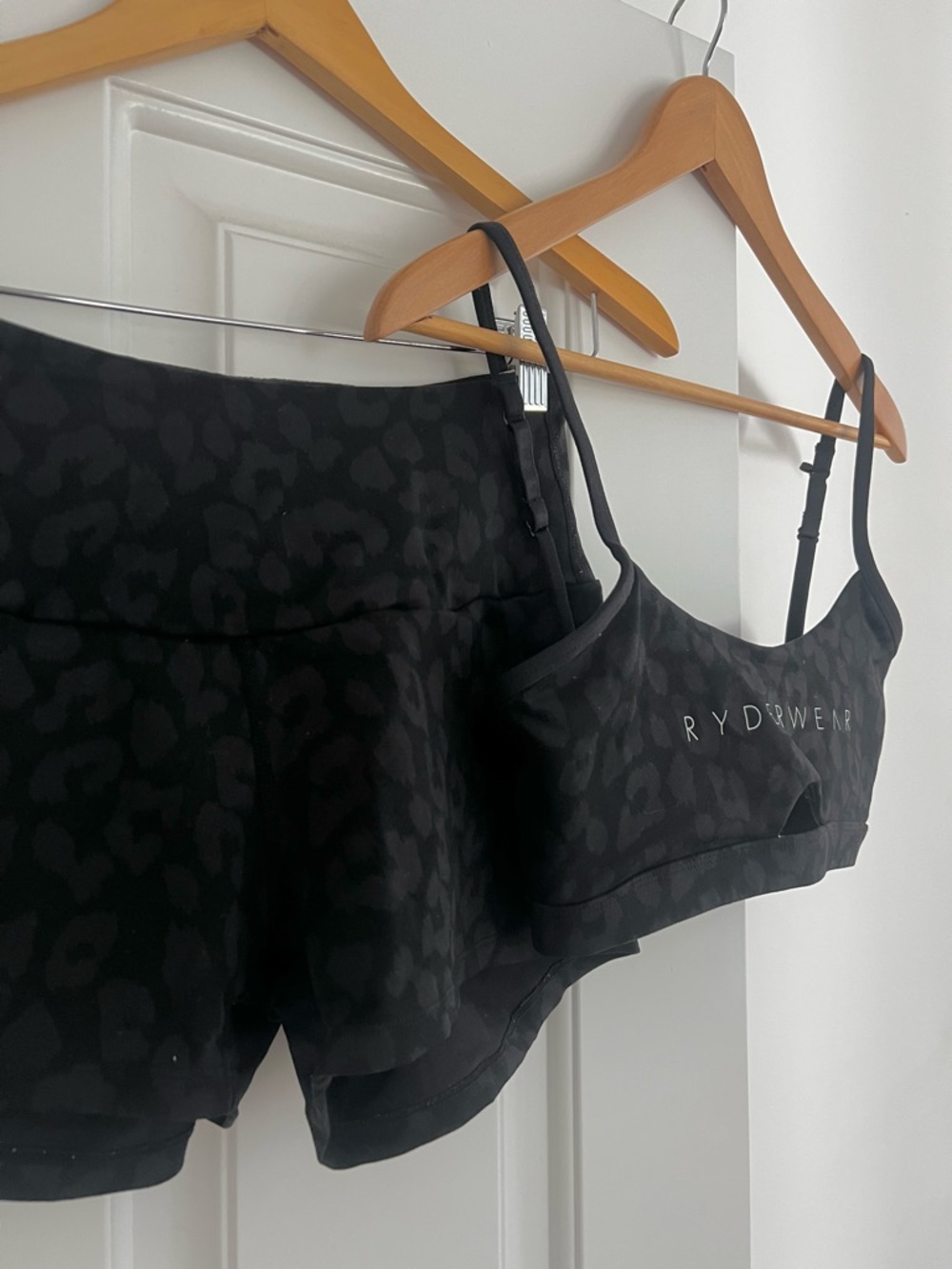 Ryderwear Black Leopard-Print Sports Bra and Shorts Set